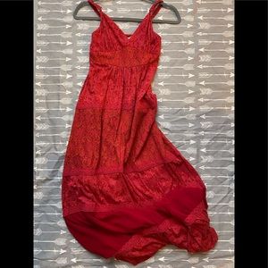 Red Lace Mesh Insert Spaghetti Strap Maxi Dress M